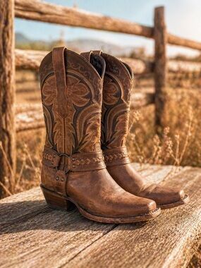 Texas Country Boots Womens Sz 6.5 Brown Embroidered Western Cowboy Floral Cutout